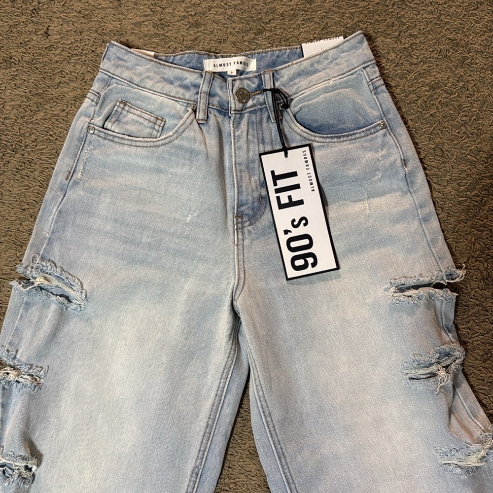 Almost Famous Blue Straight Leg Jeans with Distressed Details - Picture 4 of 13